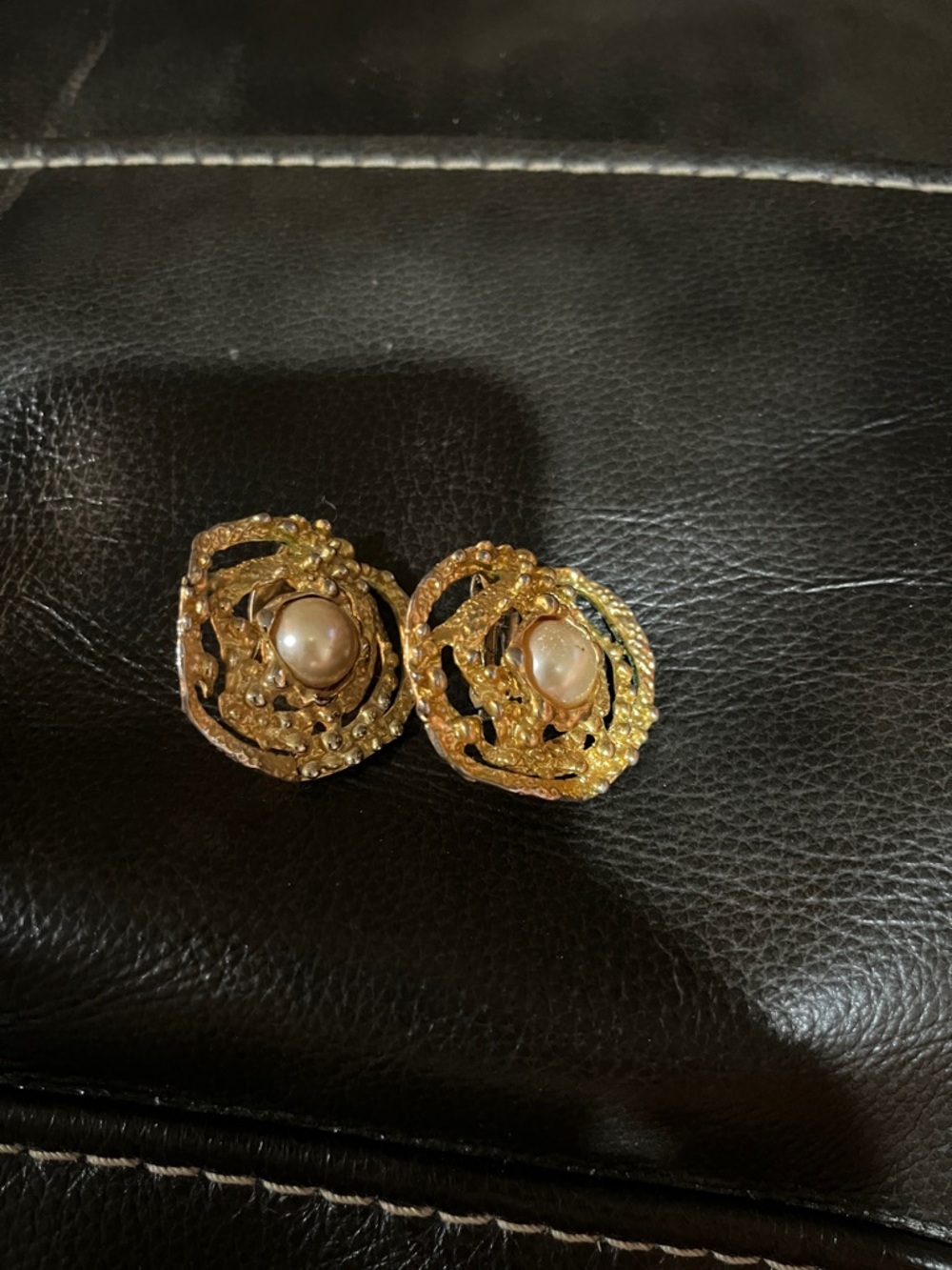 Gold Pearl Accent Circular Statement Earrings - Unbranded